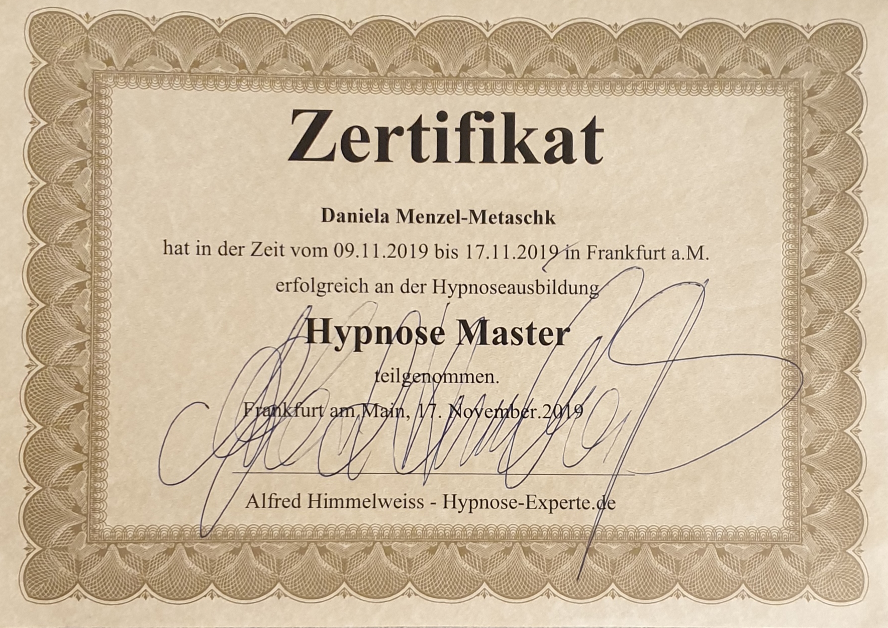 Zertifikat Hypnose Master